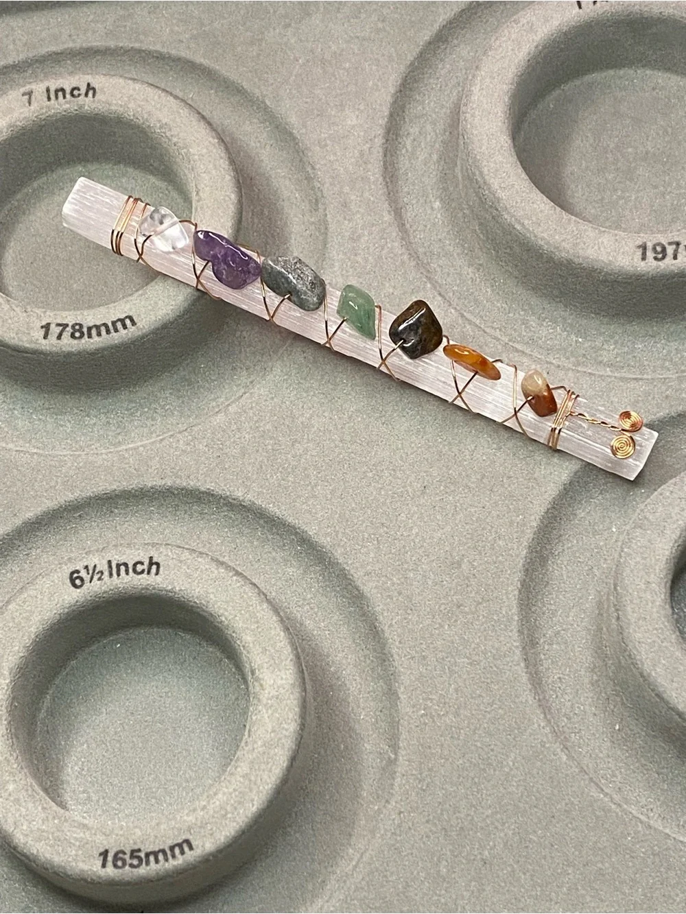Selenite 7 Chakra Wand Mixed Crystals - Meditation, Reiki, Crystal Decor